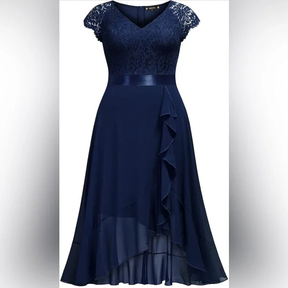 Miusol | Dresses | Miusol Womens V Neck Floral Lace Ruffle Asymmetrical  Hemline Elegant Bridesmaid | Poshmark